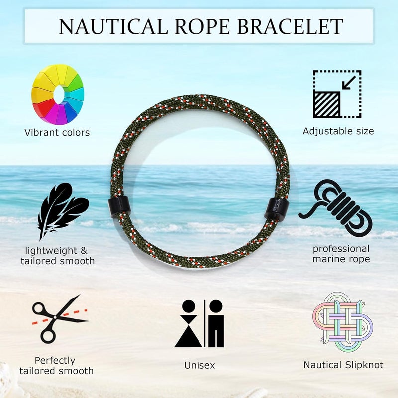 TempBeau Store Nautical Braided Rope Bracelets Set - 6 Pcs Adjustable Braided Cord Bracelet, Handmade Navy Marine String Bracelet with Metal Knot, Men Women Braided Bracelets Gifts - Image 5